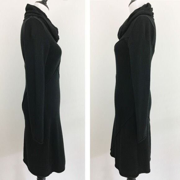 Athleta Merino Wool Camber Cowl Neck A-Line Long Sleeve Dress, BLACK SIZE XS - Picture 7 of 9